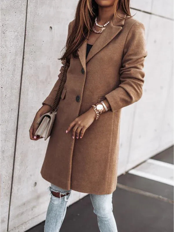 Autumn And Winter Simplicity Long Sleeve Button Woolen Coat - Gizmo Galaxy