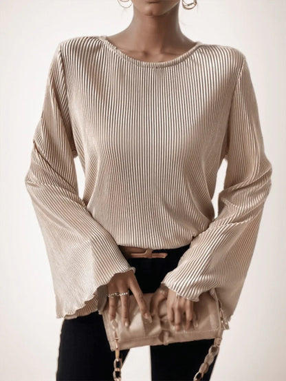 Women's Spring Summer Solid Color Round Neck Loose Fit Bell Sleeve Casual T-Shirt - Gizmo Galaxy
