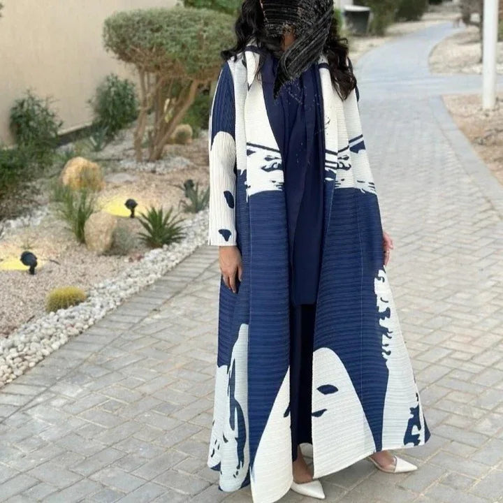 Pleated Trench Djellaba Hot-selling Printed Shawl Cardigan Ethnic Style Cloak Coat - Gizmo Galaxy