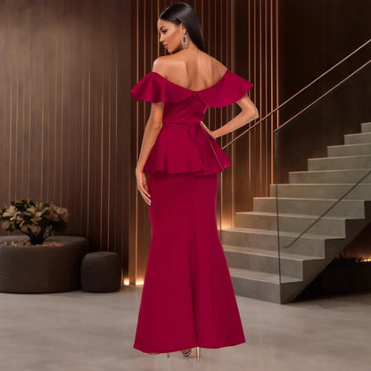 Strapless Ruffled Off-the-shoulder Dress Fishtail Dress - Gizmo Galaxy