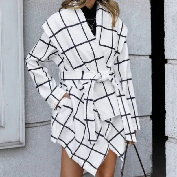 Ladies' Open Collar, Waist Cinching, Lace Up Fashionable Trench Coat Jacket - Gizmo Galaxy