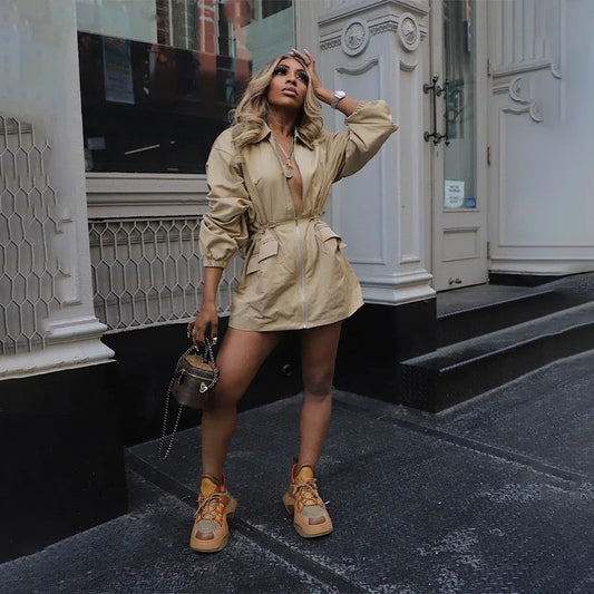 Drawstring Waist Mid-length Trench Coat For Women - Gizmo Galaxy