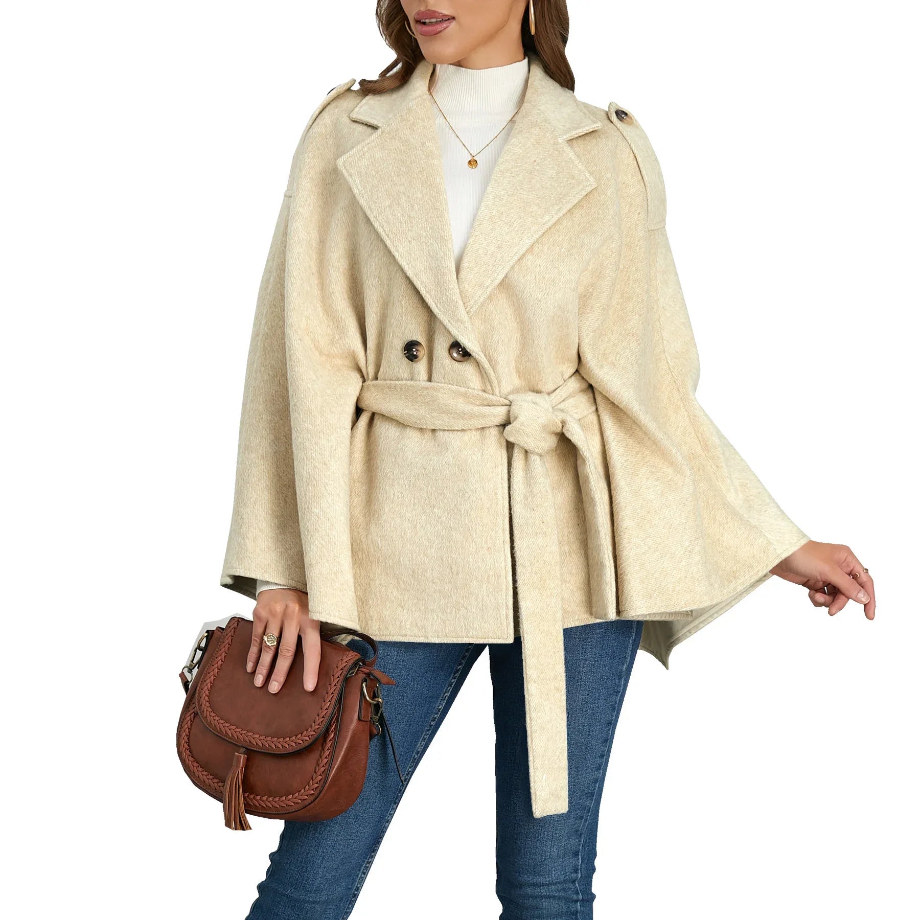 Bandage Coat Batwing Sleeve Lapel Woolen Coat - Gizmo Galaxy