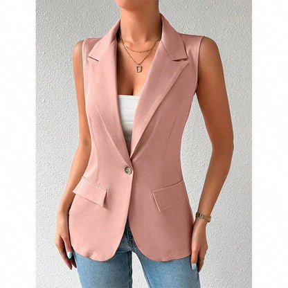 Women's Sleeveless Vest Blazer Casual Open Front Work Office Tops Jacket - Gizmo Galaxy