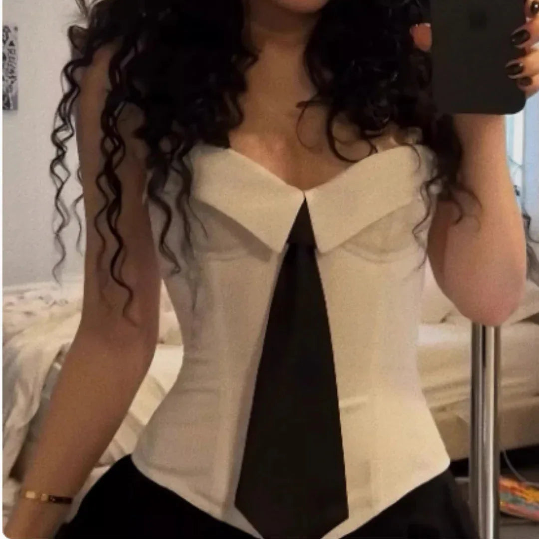 American Style Spicy Girl With Fish Bone Strap, Lapel, Strapless Vest, Female - Gizmo Galaxy