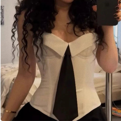 American Style Spicy Girl With Fish Bone Strap, Lapel, Strapless Vest, Female - Gizmo Galaxy