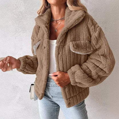 Women's Sunken Stripe Velvet Cardigan Lapel Short Coat - Gizmo Galaxy