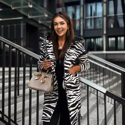 Women's Long-sleeved Hooded Floral Print Trench Coat - Gizmo Galaxy