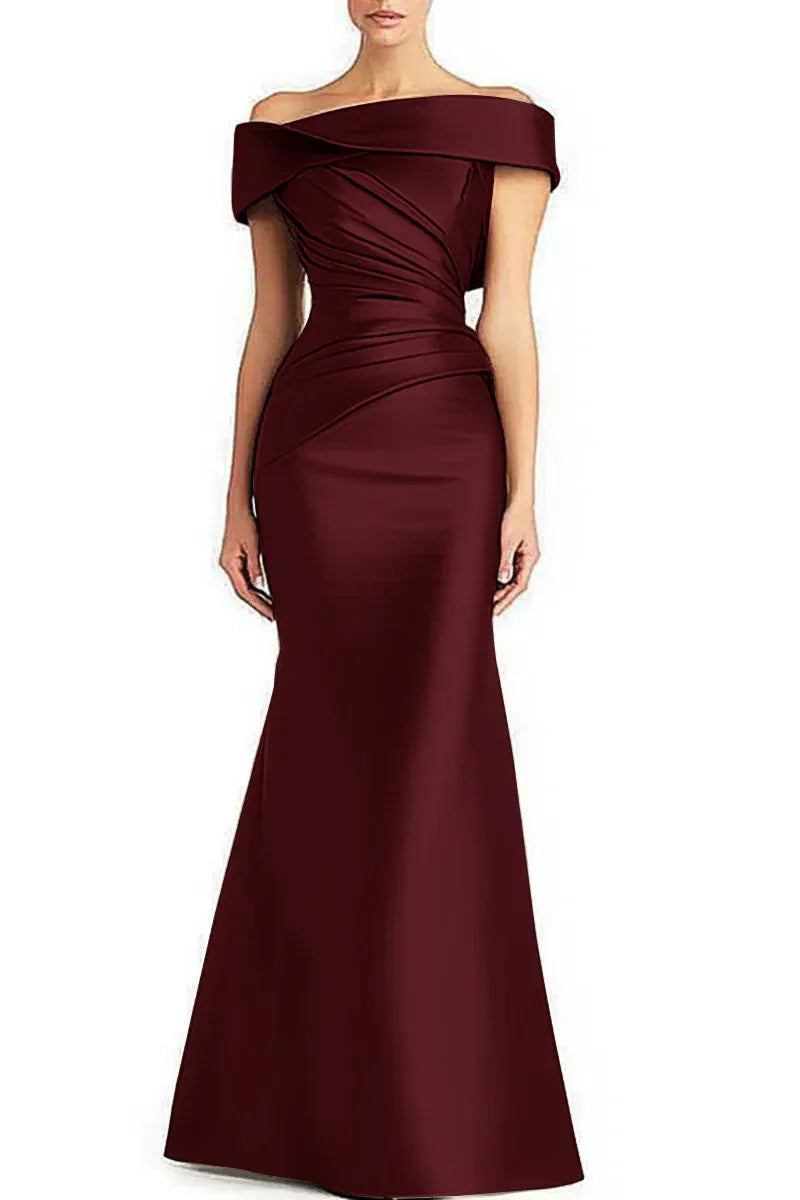 Evening Formal Dress Pleated Off-shoulder Elegant Maxi Dress Mother Of The Bride Dress - Gizmo Galaxy