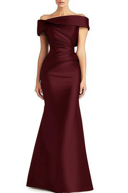 Evening Formal Dress Pleated Off-shoulder Elegant Maxi Dress Mother Of The Bride Dress - Gizmo Galaxy