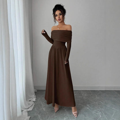 Women's Solid-Color French-Style Off-the-Shoulder Knitted Dress - Gizmo Galaxy