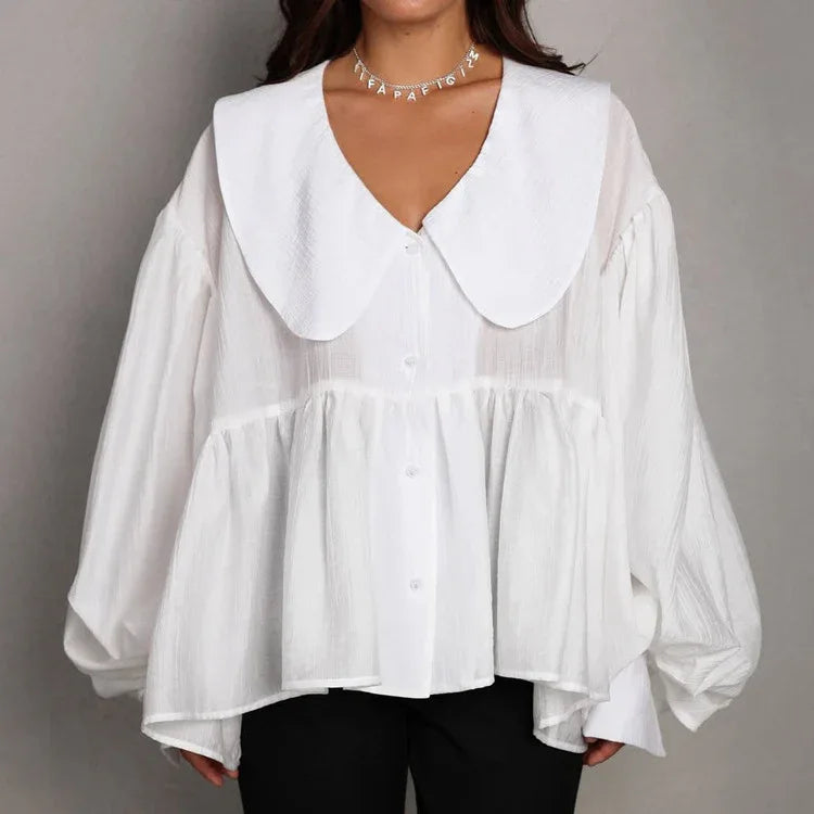 Puff-sleeve Ruffled Long-sleeve Shirt - Gizmo Galaxy