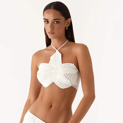 Pure Color Halter Lace-up Cutout Knitted Camisole - Gizmo Galaxy