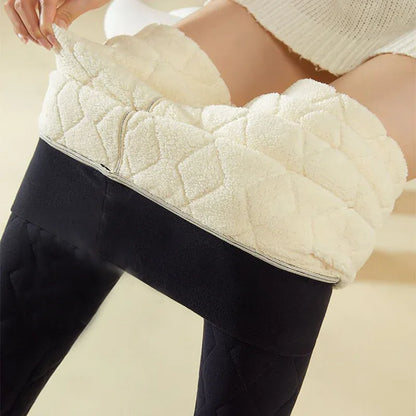Warm Thickened Cashmere Leggings Winter Rhombus Stitching Pants Outerwear High Waist Slim Trousers Women Clothing - Gizmo Galaxy