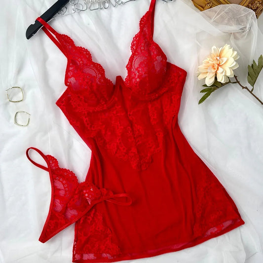 Cutout Sling Tulle See-through Lace Pajamas For Women - Gizmo Galaxy