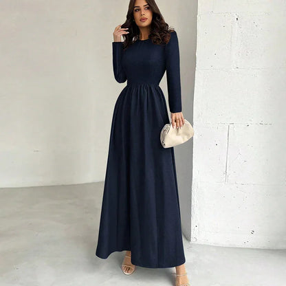 Elegant Long Sleeve Waist Cinching A Line Dress - Gizmo Galaxy