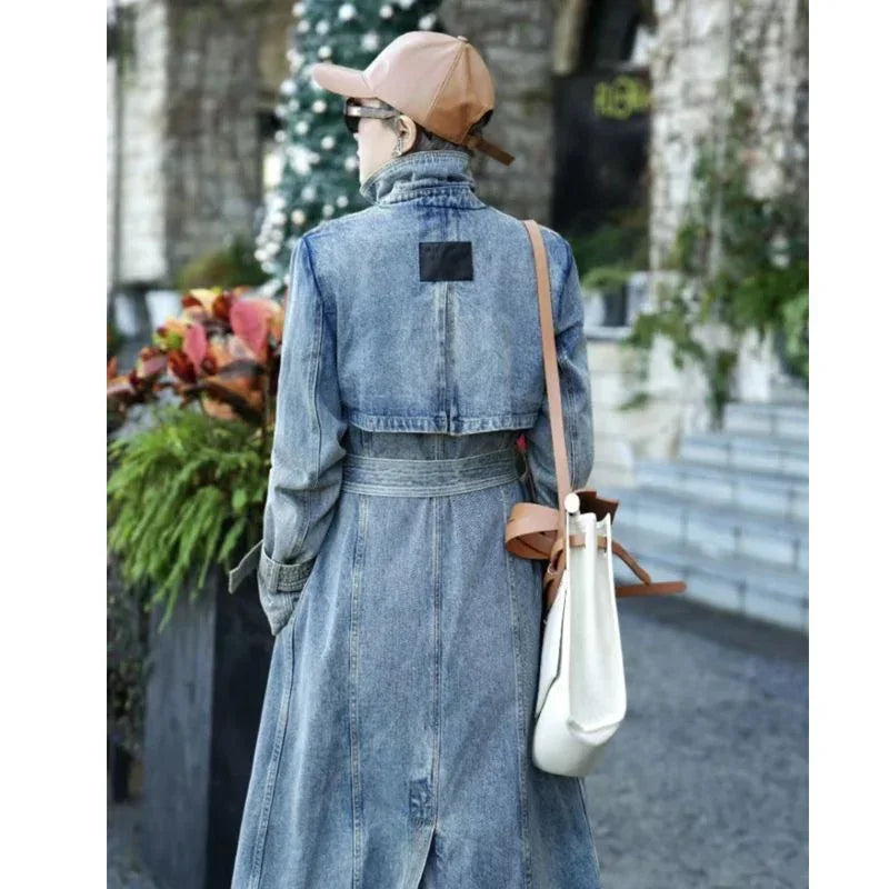 Personality Retro Long Denim Trench Coat - Gizmo Galaxy