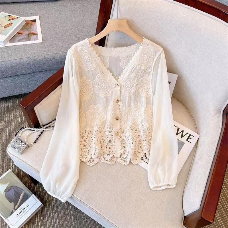 New French Style Summer Hollow-out Shirt Stitching Flying Sleeves Top - Gizmo Galaxy