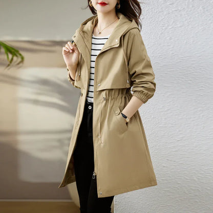 Early Autumn Casual Women's Windbreaker Loose Hooded Fashion Mid-length Slimming Coat - Gizmo Galaxy