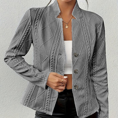Women's Elegant Textured Open Front Business Casual Work Office Blazer Jacket Suit - Gizmo Galaxy