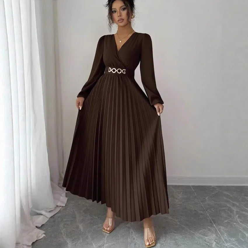 Women's Solid-color Casual Chic V-neck Dress - Gizmo Galaxy