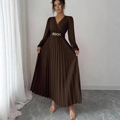 Women's Solid-color Casual Chic V-neck Dress - Gizmo Galaxy