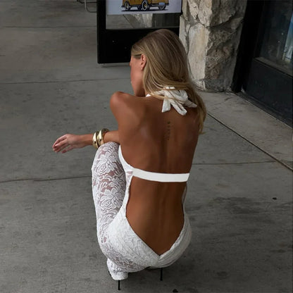 Women's Lace Hollow Backless Jumpsuit - Gizmo Galaxy