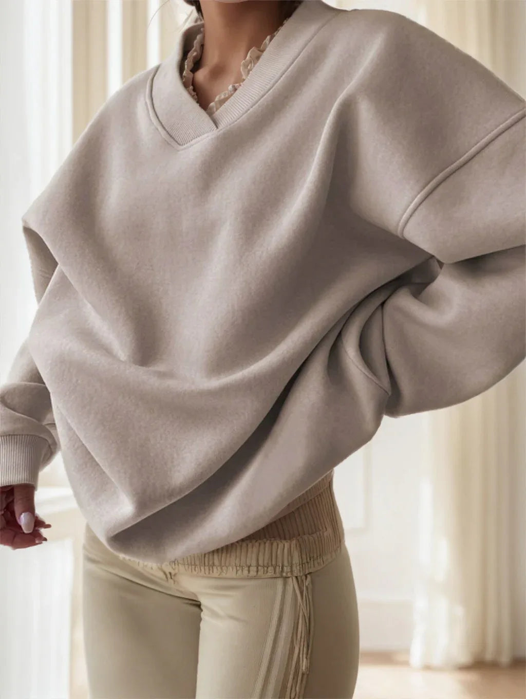 Women's Solid Color Oversized Drop Shoulder Sweatshirt - Gizmo Galaxy