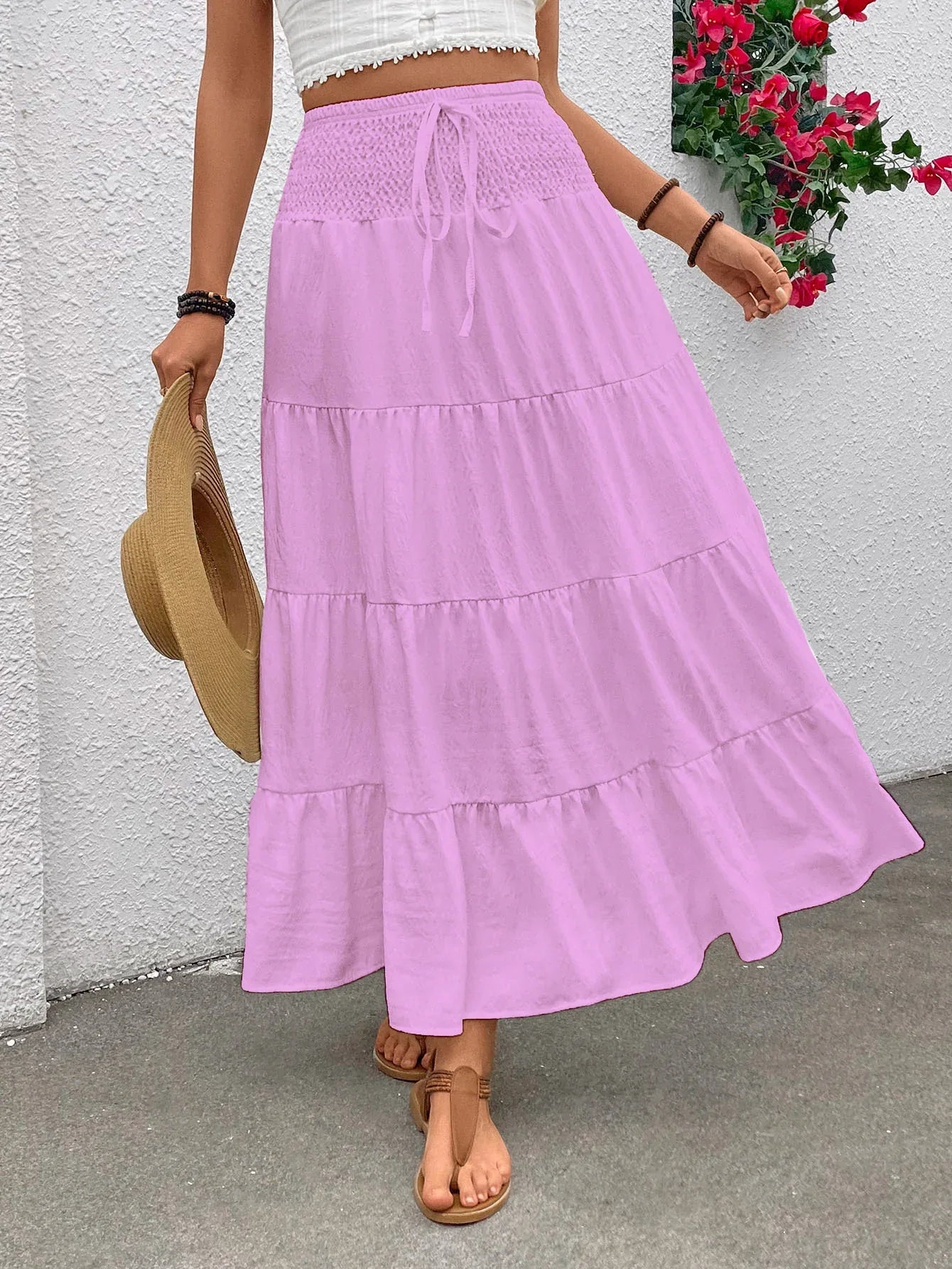 Autumn Stretch High-waisted Bohemian Casual Long Skirt - Gizmo Galaxy