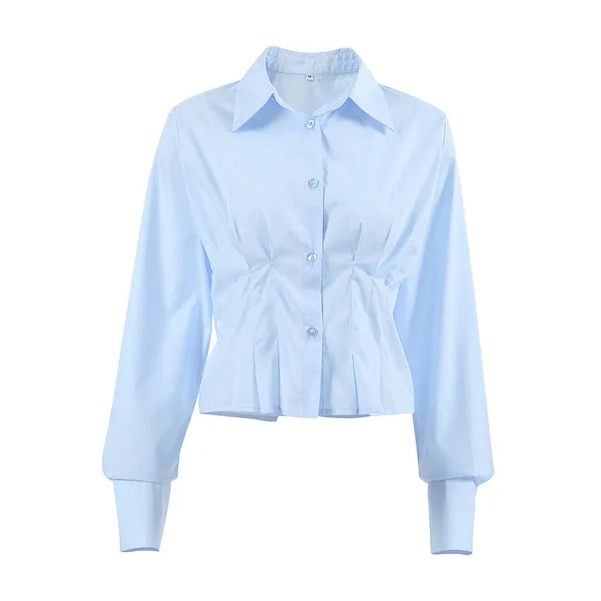 Women's Solid Color Waist-Cinching Elegant Shirt - Gizmo Galaxy