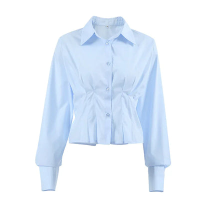 Women's Solid Color Waist-Cinching Elegant Shirt - Gizmo Galaxy
