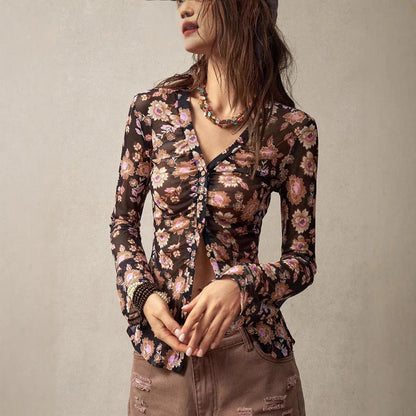 European And American Printed Shirt Women's Slim Fit Slimming Retro Temperament - Gizmo Galaxy