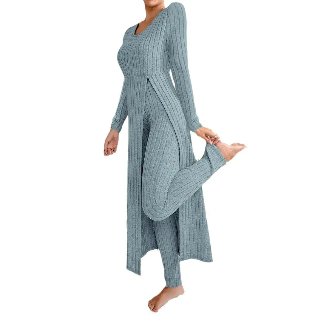 Crew Neck Split Long Sleeve Two-piece Set - Gizmo Galaxy