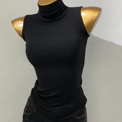 Korean Style Half Turtleneck Sleeveless Vest Top - Gizmo Galaxy