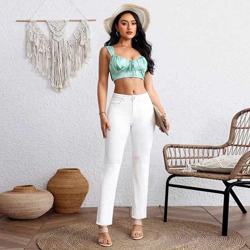 Plus Size White Cropped Straight Jeans - Gizmo Galaxy