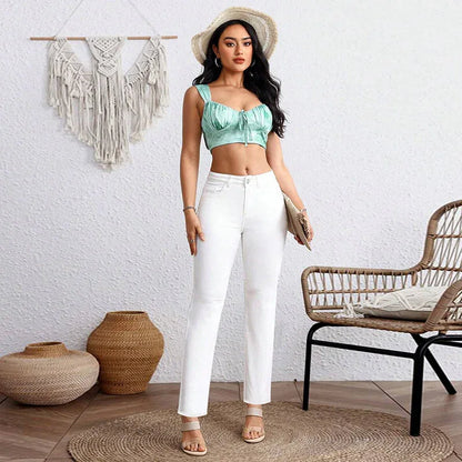 Plus Size White Cropped Straight Jeans - Gizmo Galaxy
