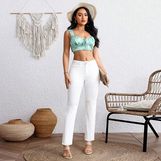 Plus Size White Cropped Straight Jeans - Gizmo Galaxy