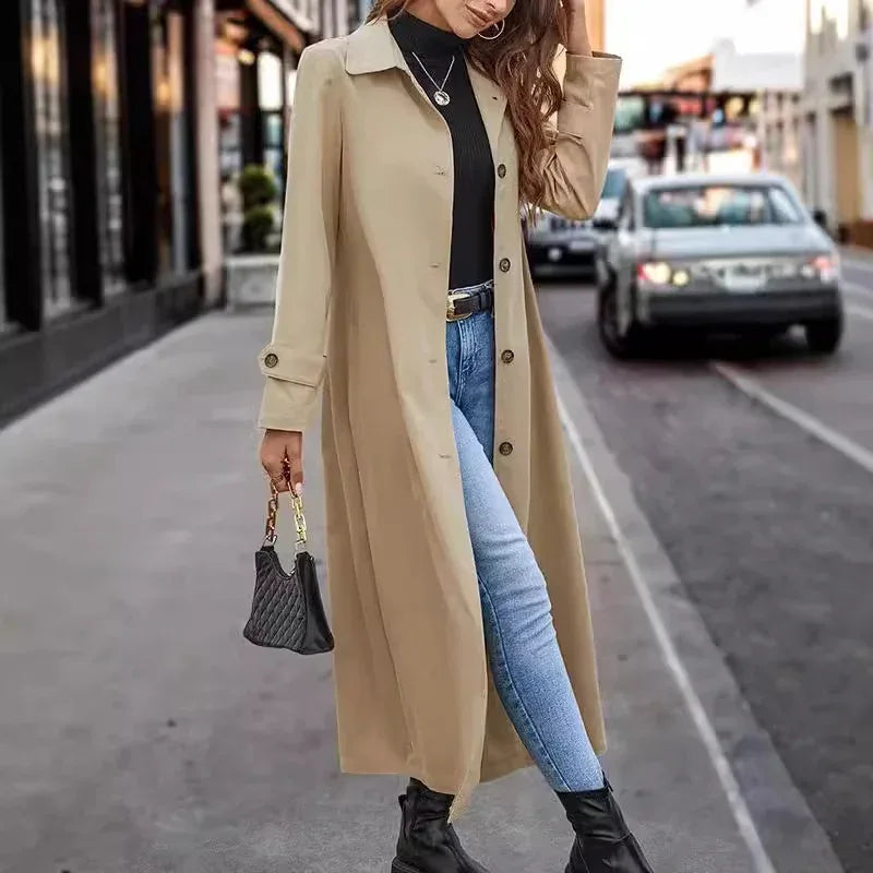 Fashion Casual Gentle Button Long Trench Coat For Women - Gizmo Galaxy