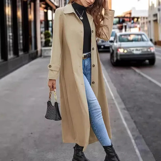 Fashion Casual Gentle Button Long Trench Coat For Women - Gizmo Galaxy