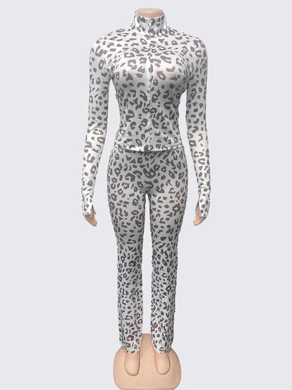 Spicy Girl Leopard-Print Slimming Cardigan And Pants Two-Piece Set - Gizmo Galaxy