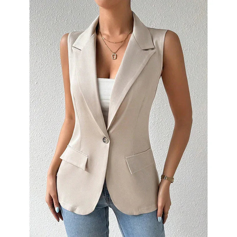 Women's Sleeveless Vest Blazer Casual Open Front Work Office Tops Jacket - Gizmo Galaxy
