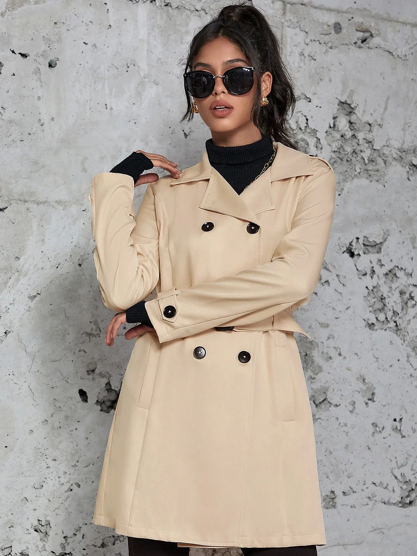 Women's Mid-length Trench Coat British Style Coat - Gizmo Galaxy