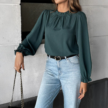 European And American Leisure Simple Style Long Sleeve Solid Color Stringy Selvedge Shirt - Gizmo Galaxy