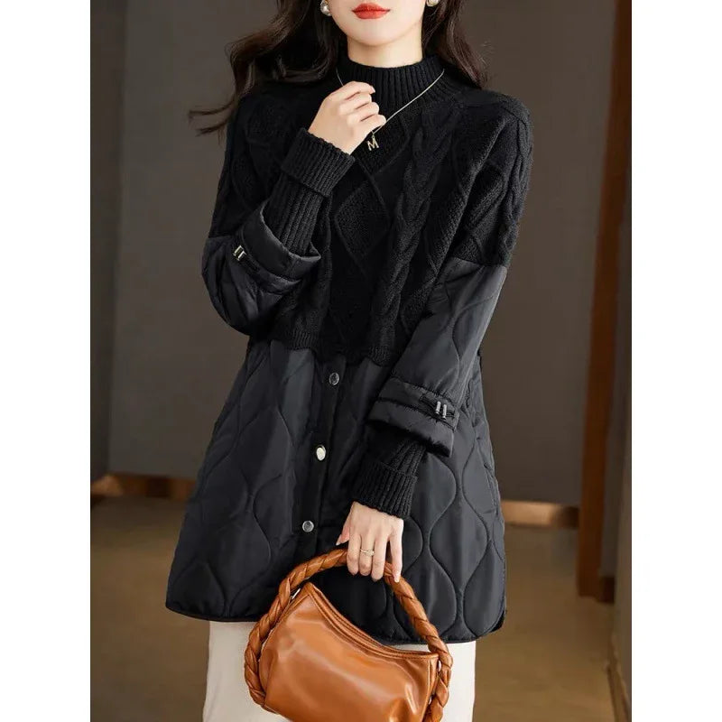 Women's New Winter Cotton-padded Clothes Splicing Knitwear - Gizmo Galaxy