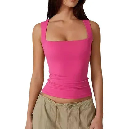 Wearing Women's Camisole Vest Inside, Spicy Girl Fashionable Summer Square Neck Top, Milk Silk - Gizmo Galaxy