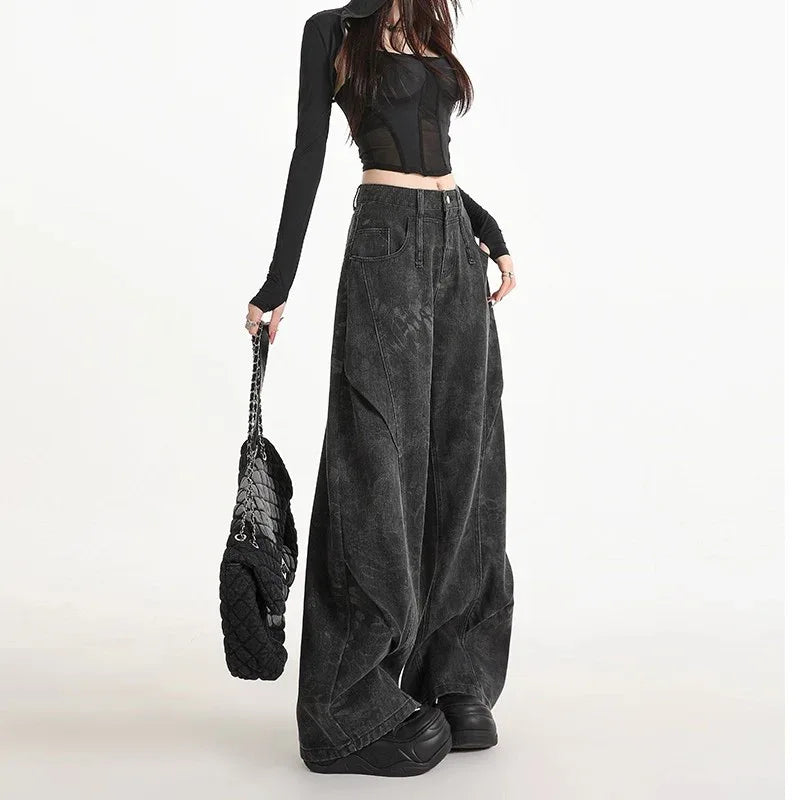 Women's Plus-Size Printed Pleated Straight-Leg Floor-Length Wide-Leg Pants - Gizmo Galaxy