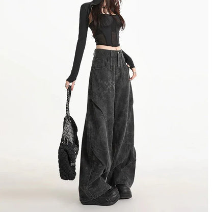 Women's Plus-Size Printed Pleated Straight-Leg Floor-Length Wide-Leg Pants - Gizmo Galaxy
