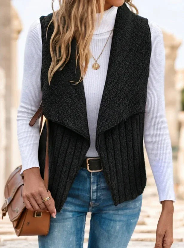 Waterfall Collar Open Front Vest Coat - Gizmo Galaxy