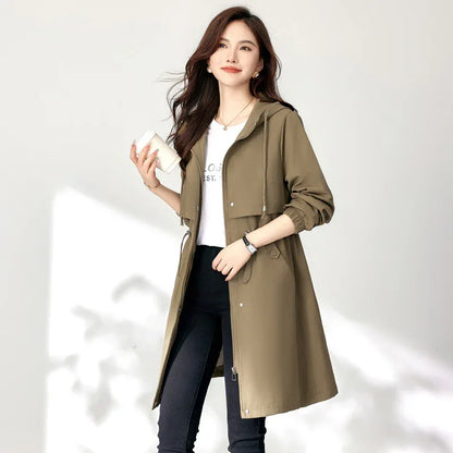 Early Autumn Casual Women's Windbreaker Loose Hooded Fashion Mid-length Slimming Coat - Gizmo Galaxy