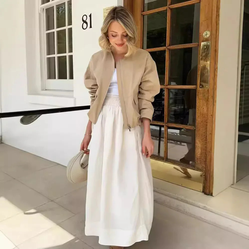 Zipped Round Neck Cargo Pocket Baggy Coat Women - Gizmo Galaxy